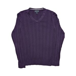 Lands' End Sweater Men's M 38-40 Purple V-neck Supima Cotton Pullover Jumper